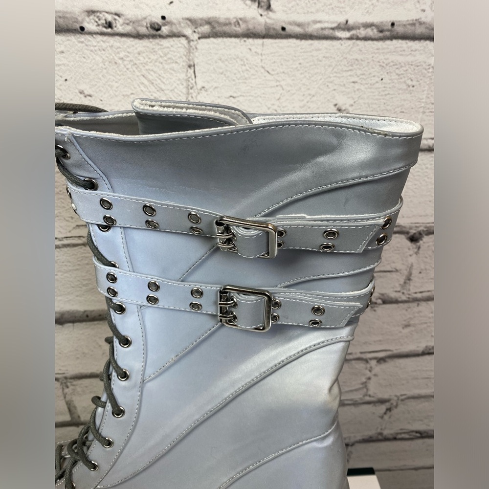 Ellie Silver Buckle Platform Boots Club Kid Boots Goth Boots size 12 - Picture 4 of 9